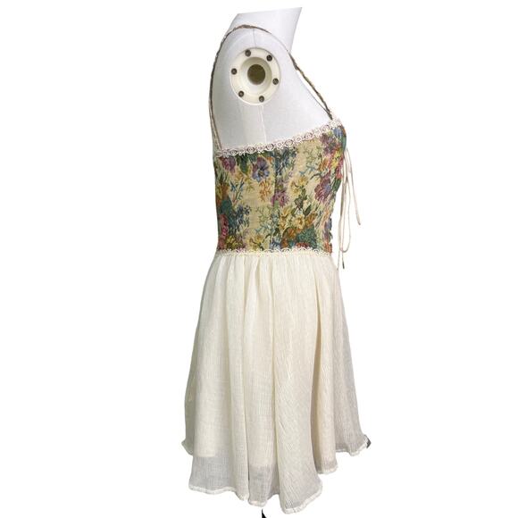 Cider Floral Tapestry Corset Dress Lace Up Bodice Cream Skirt NWT Size Small - Picture 6 of 8